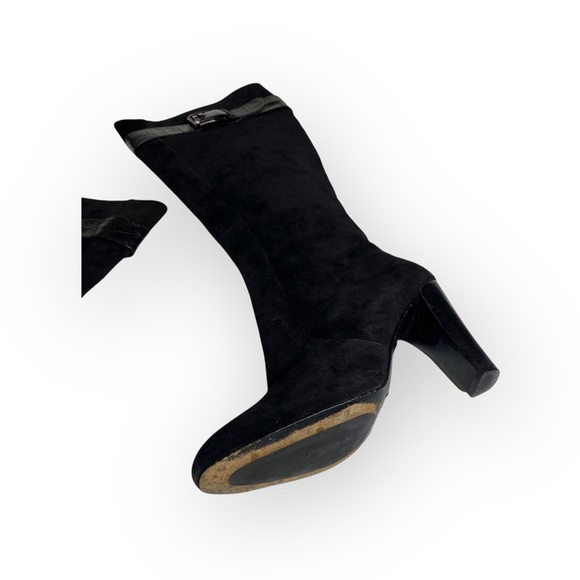 Michael Kors ♔ Croc Embossed Buckled Tall Heeled Boots Boot ♔ Black Suede ♔ 6M ♔ - Picture 6 of 16